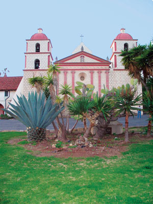 The church at Mission Santa Barbara—famous for its twin bell towers.